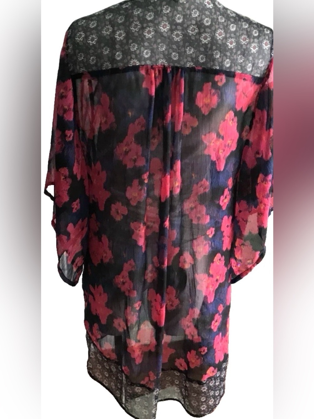 Hollister Women Floral Kimono Sleeve Sheer Open Tunic Top Blouse One Size INDIA - Picture 7 of 12